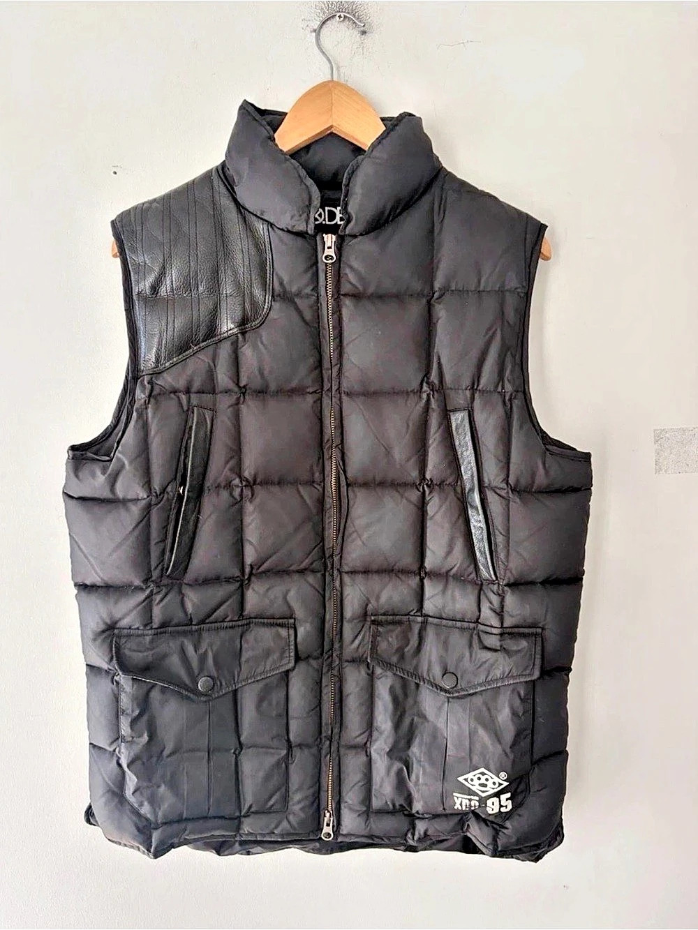 Vintage 10.Deep Down Puffer Vest Leather Trim Size XL
